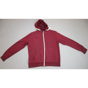 H&M Hoodie Mens Size L Red Cotton Blend Drawstring Full Zip Pockets